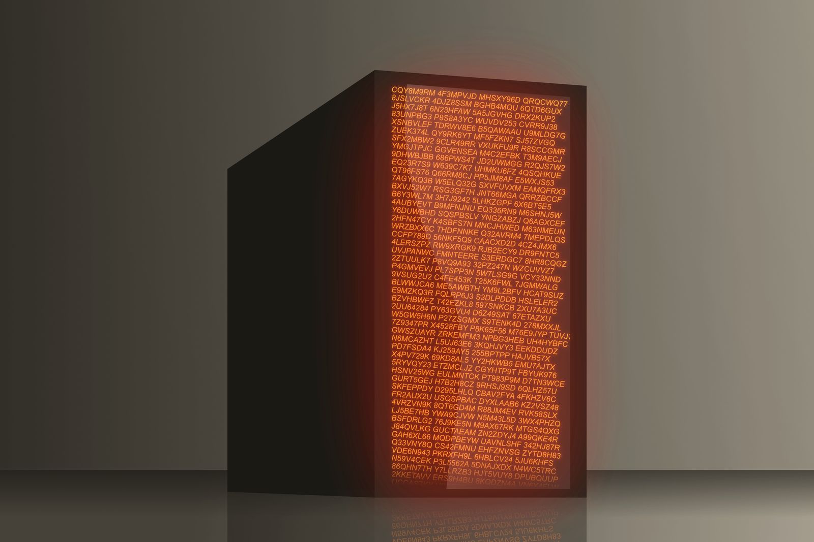 A dark server cabinet glowing orange, shown as a 3D render