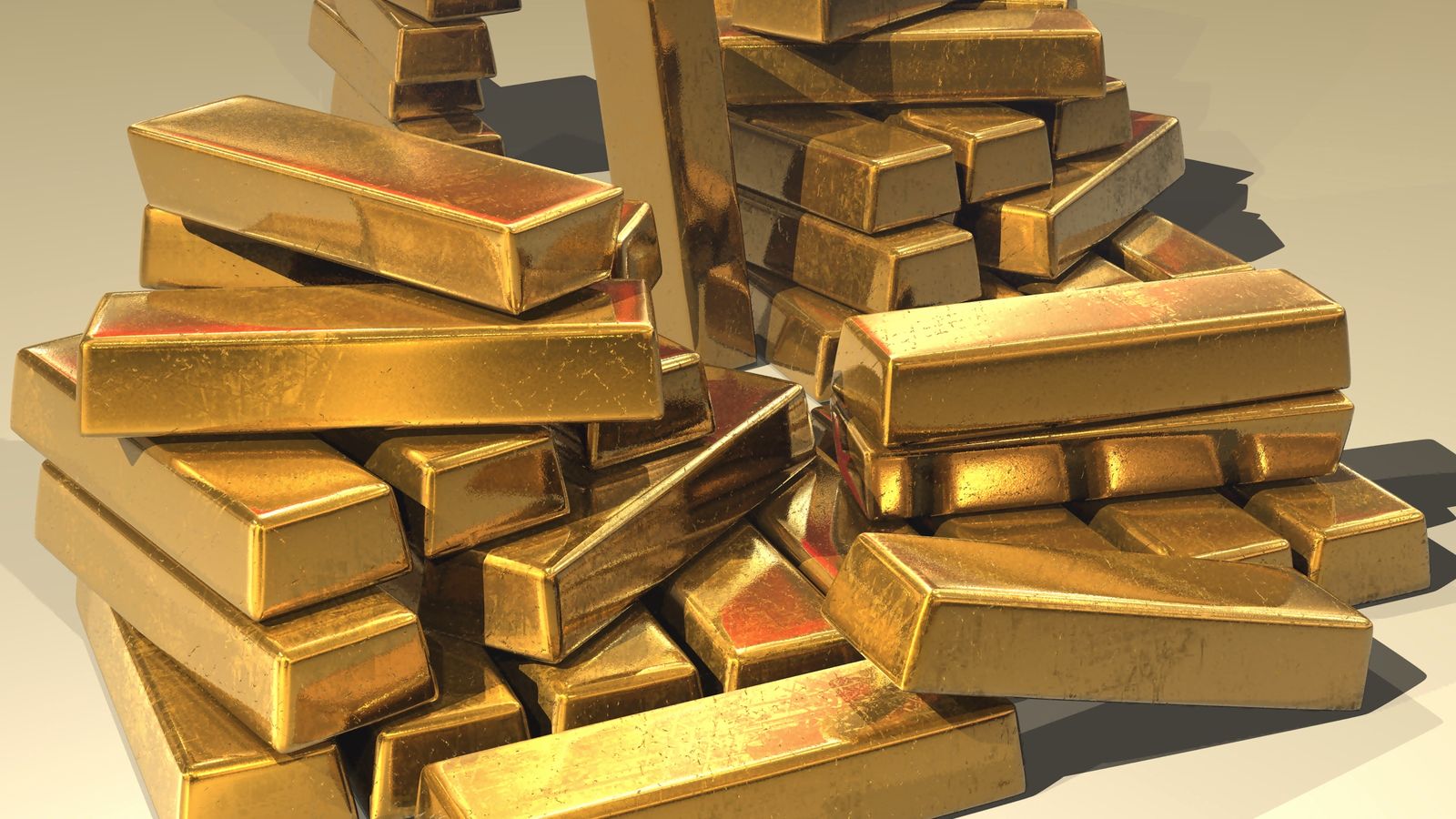 A pile of stacked gold bars