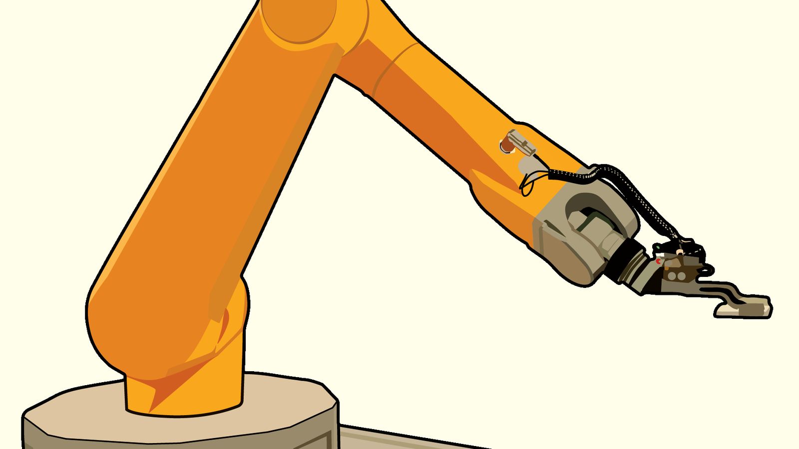An orange industrial robot arm