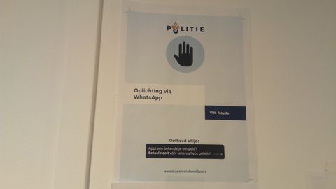 A police poster warning people about scam payment requests sent over WhatsApp
