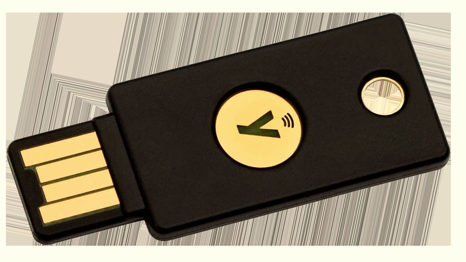 A black USB hardware security key that supports FIDO2 passkeys
