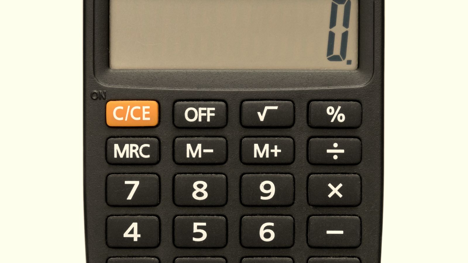 A small pocket calculator showing zero