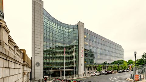 The curved glass headquarters of the US Securities and Exchange Commission in Washington, DC