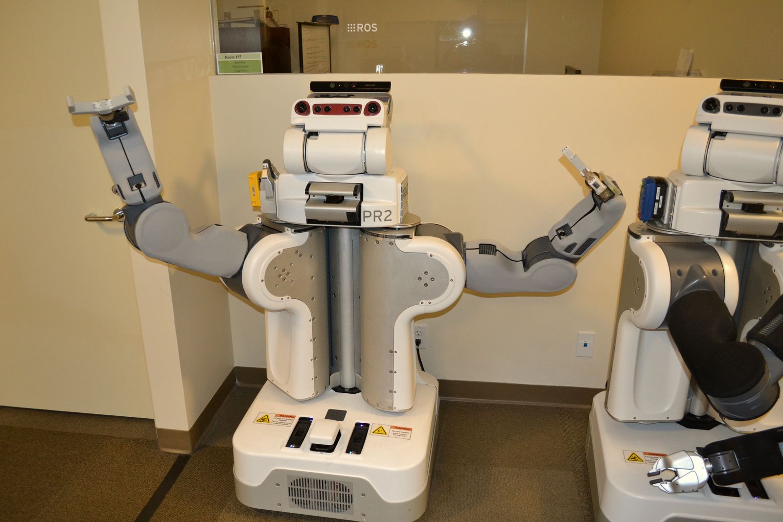 A two-armed research robot in a laboratory